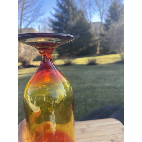 Vintage MCM Blenko Art Glass Amberina Tangerine Vase With Handles -13.75" Tall - Picture 8 of 8